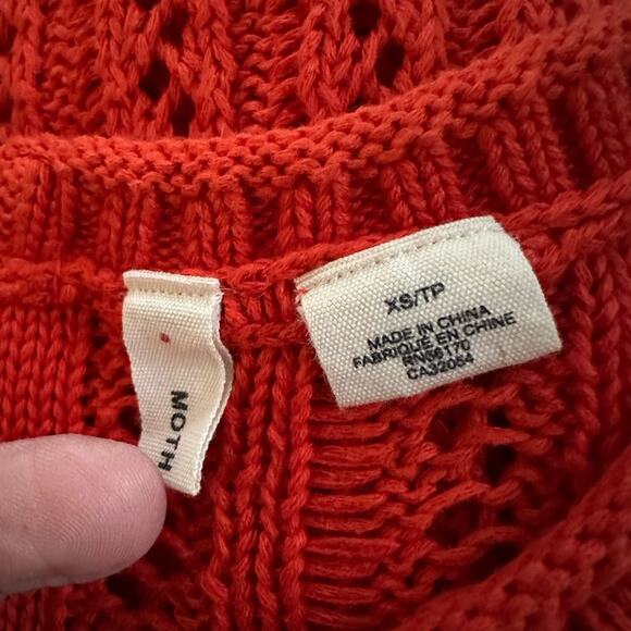 Anthropologie Moth Orange Knit Sweater Exposed Back Zipper Twee Preppy School - Picture 2 of 7